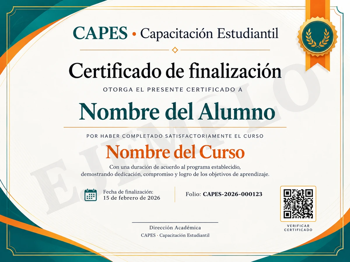Ejemplo de certificado CAPES con folio de validación.